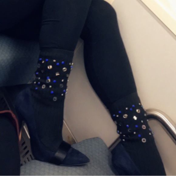Zara embellished sock boots navy suede - Picture 4 of 4